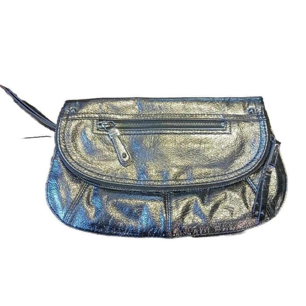Nine West Gold Vegan Leather Foldover Clutch